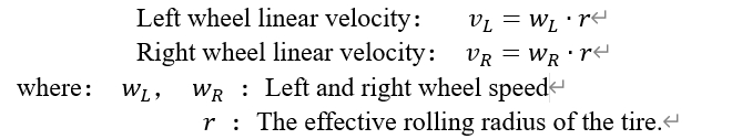 Equation for linear velocity of left and right wheels in inertial navigation