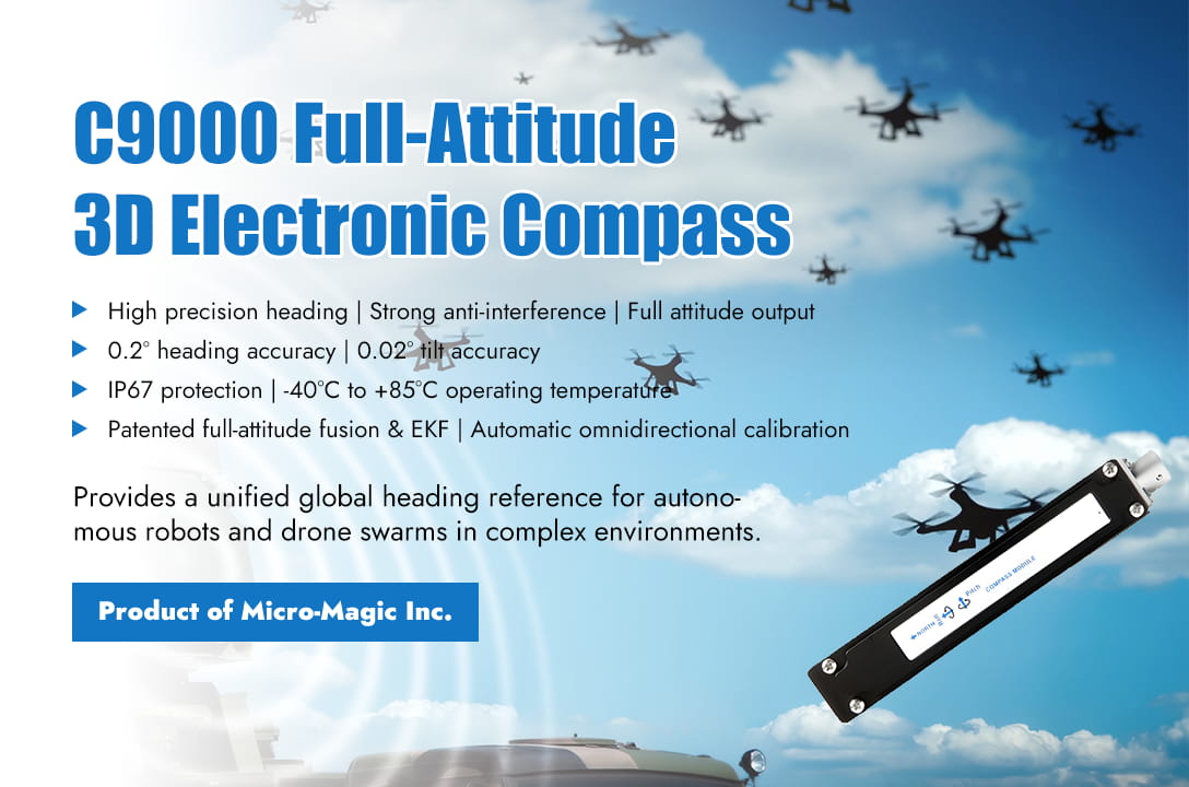Full-Attitude 3D Electronic Compass Provides a Unified Global Heading Reference for Autonomous Robots and Drone Swarms