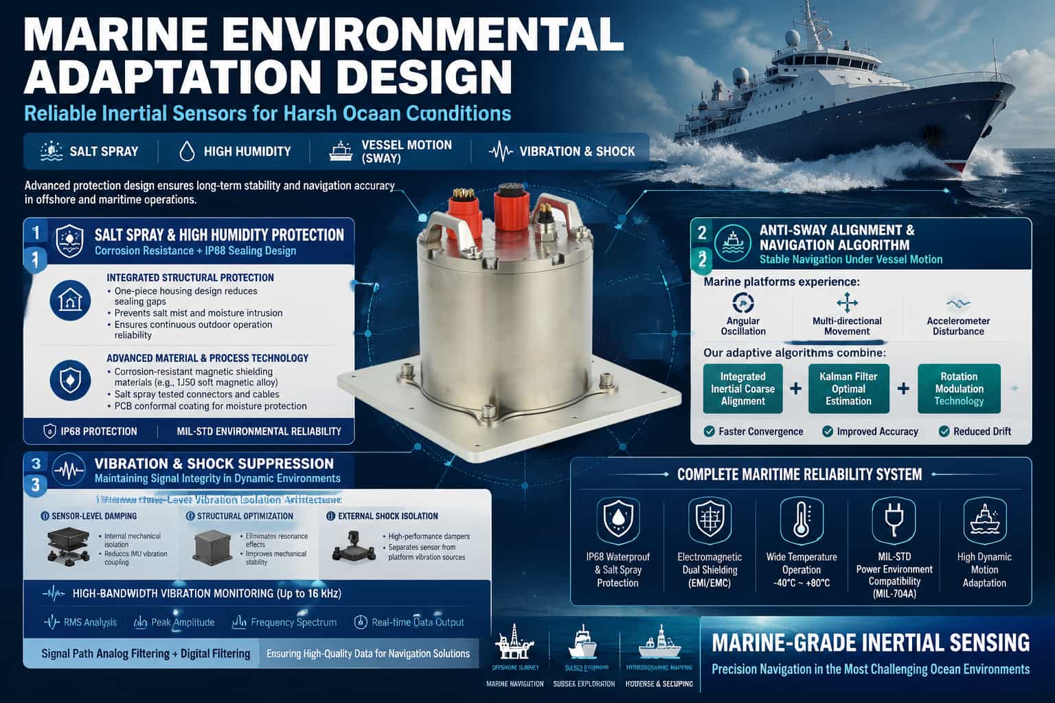 Adaptive Design of Inertial Navigation Systems for Harsh Marine Environments