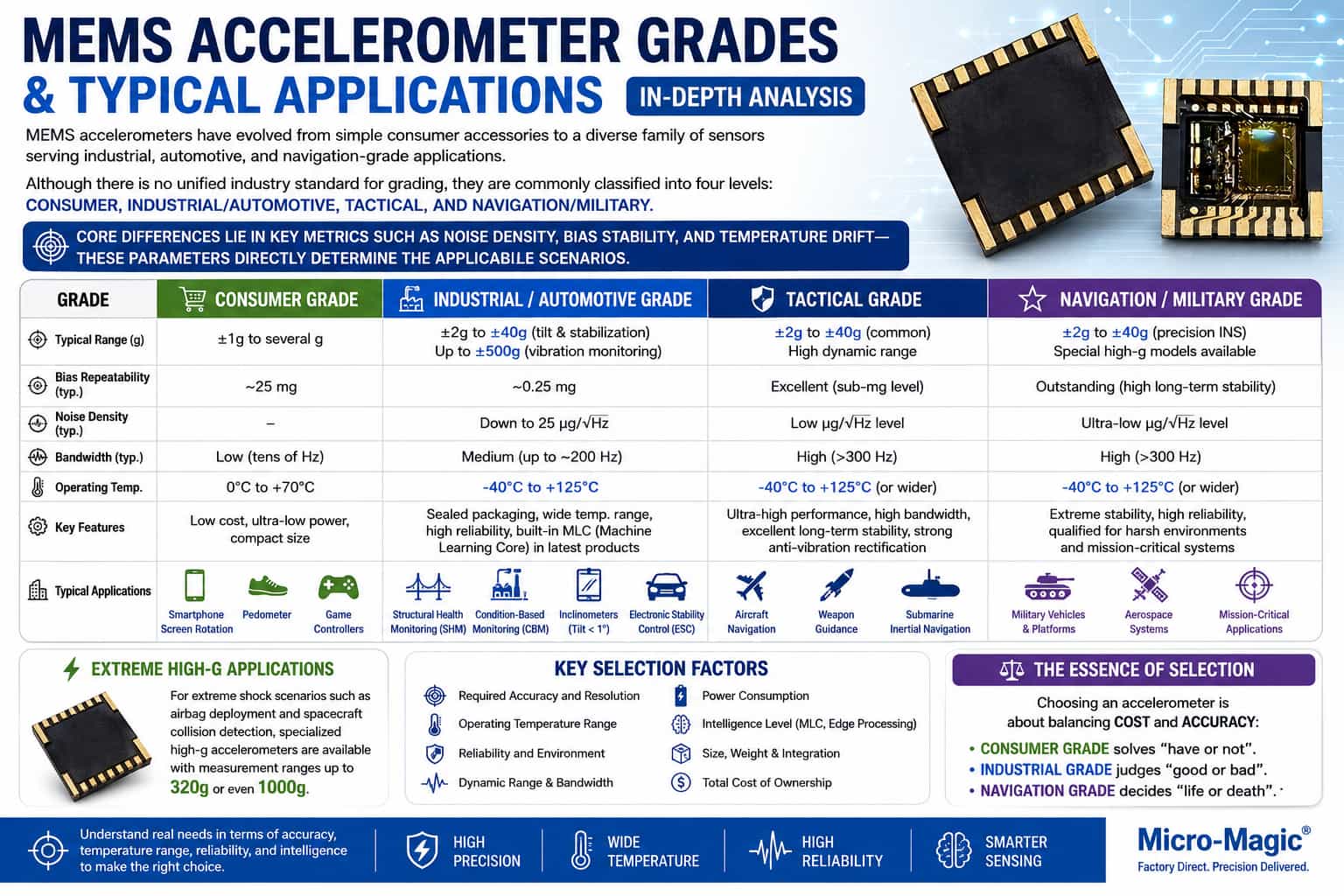 MEMS Accelerometer Grades and Typical Application Areas