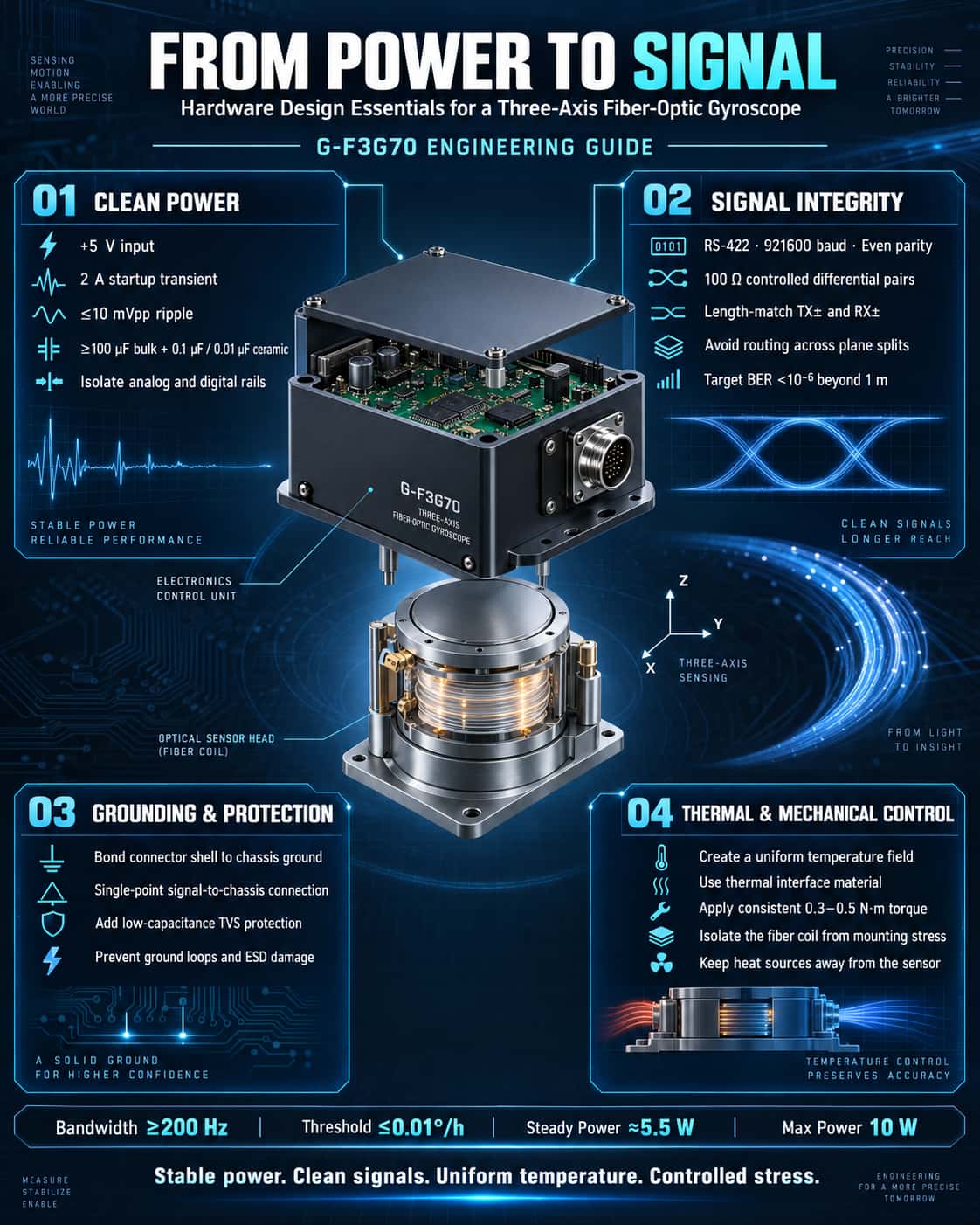 From Power Supply to Signals: Hardware Design Considerations and Engineering Insights for Tri-axis Fiber Optic Gyroscopes