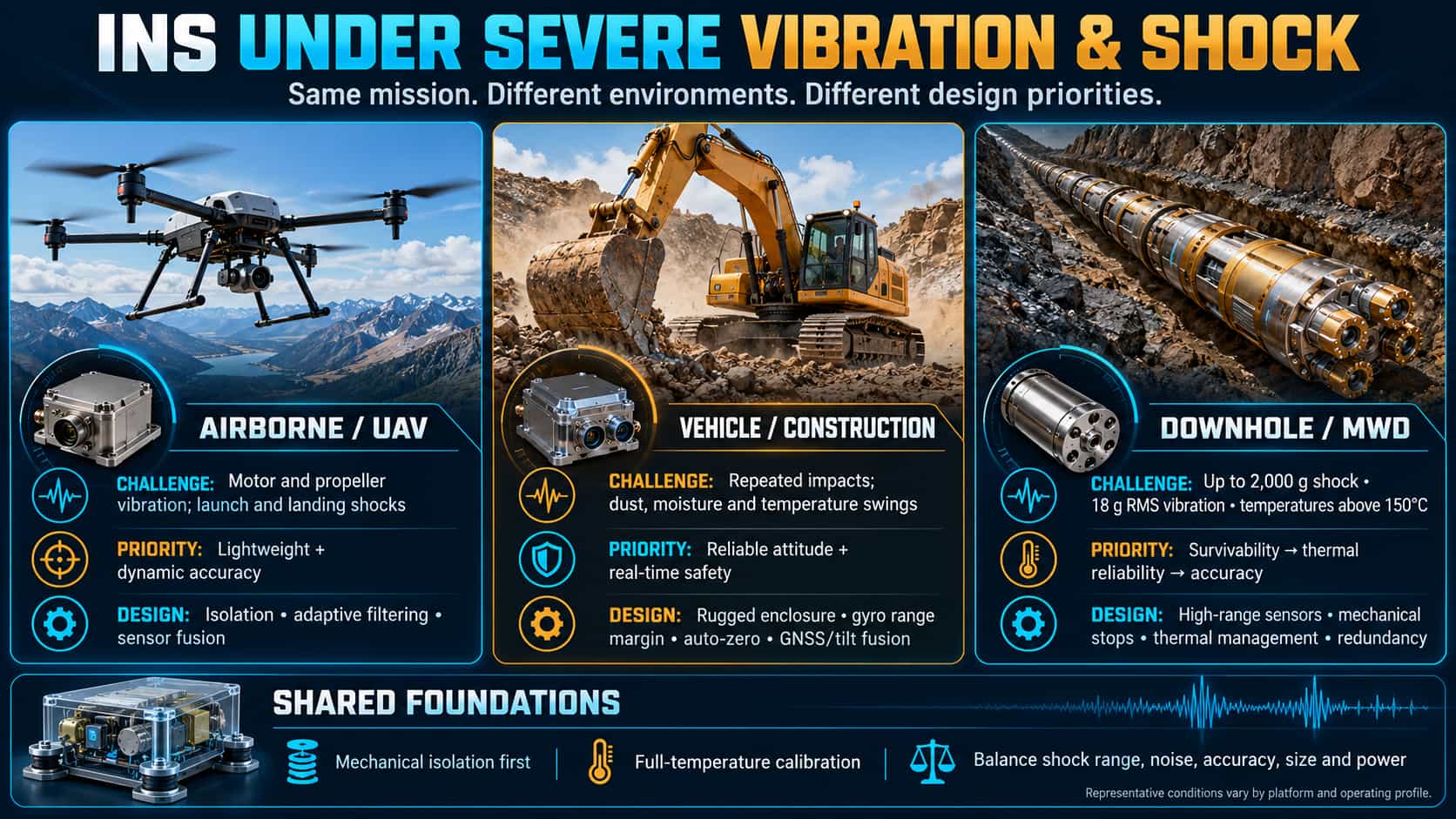 Adaptability of Inertial Navigation Systems to UAV Onboard, Downhole MWD (Measurement While Drilling), and Heavy-Duty Construction Machinery Impact Conditions