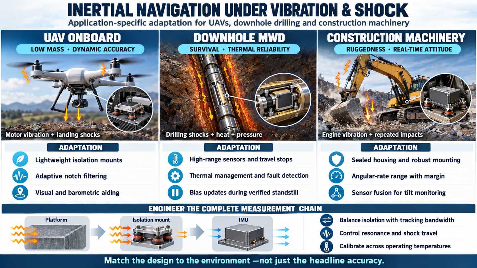 Adaptability of Inertial Navigation Systems to UAV Onboard, Downhole MWD (Measurement While Drilling), and Heavy-Duty Construction Machinery Impact Co